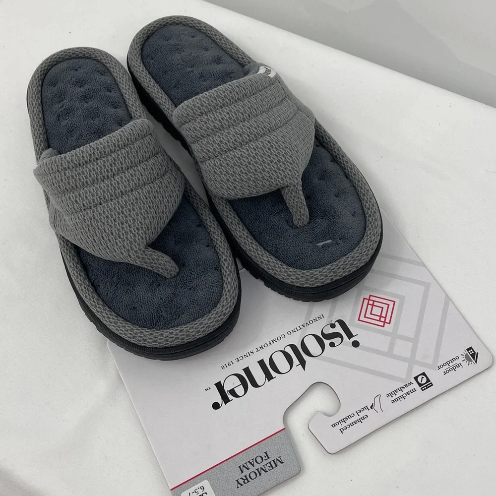 Isotoner Dark Gray Memory Foam Sandals WOMENS SIZE 6.5-7 NWT